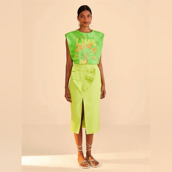 FARM Rio Dresses & Skirts - NWT Farm Rio Mia Linen 3D Leaf Midi Skirt XS